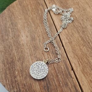 Trendy Two Toned Medallion Sparkle Disc Necklace 20 Inch N3816